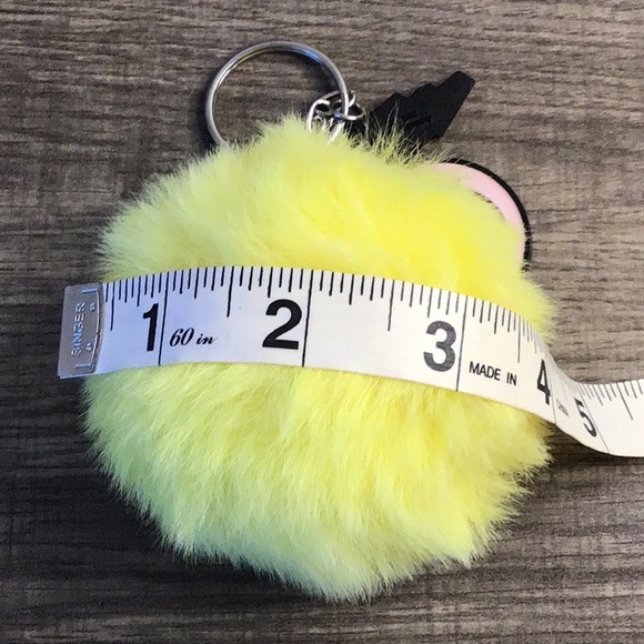 Yellow Fuzzy Ball Smiley Face Bag Charm Keychain - Picture 5 of 6
